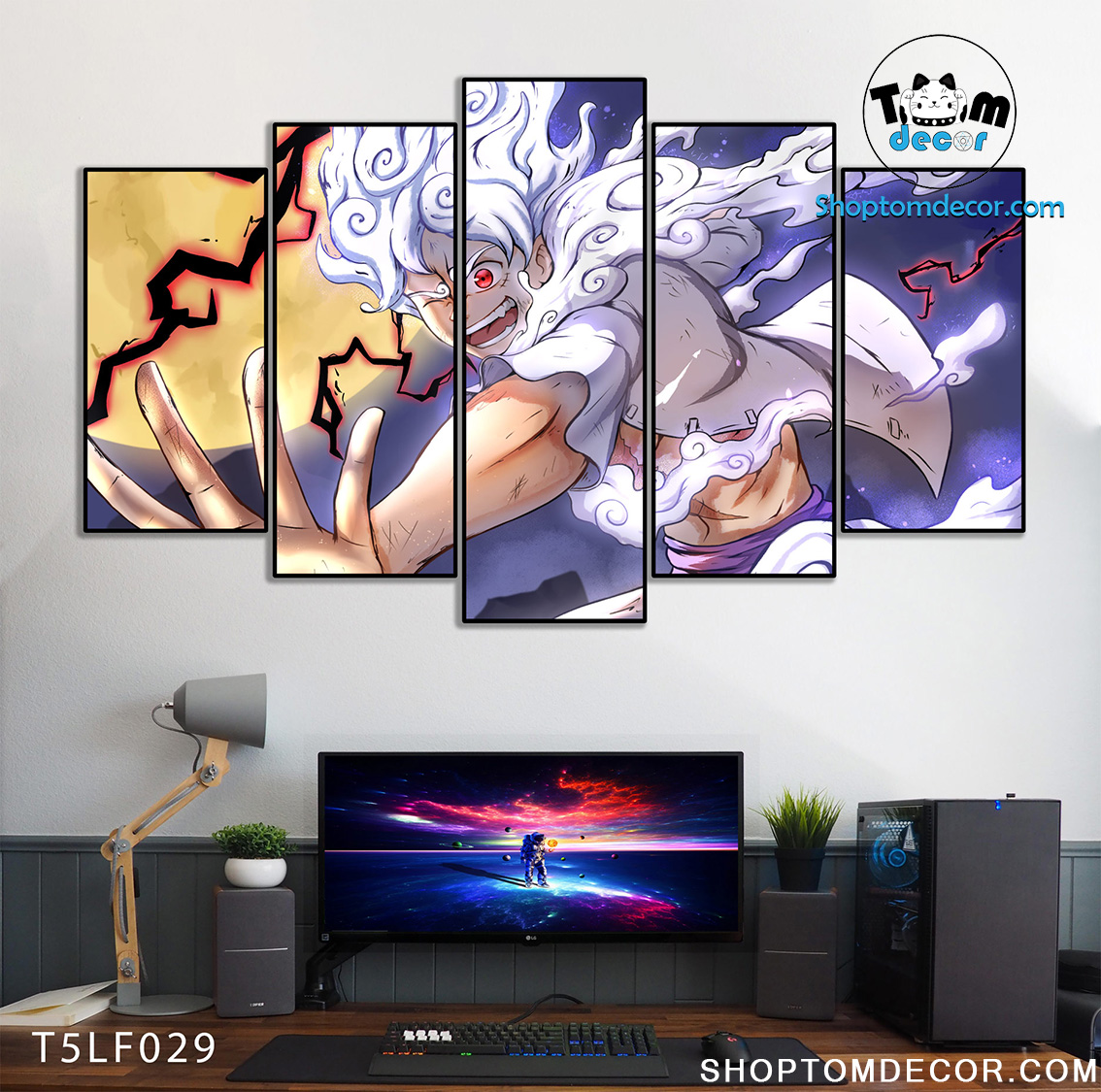 Tranh Luffy Gear 5 Ghép Hiệu Ứng Neon Tráng Gương Dán Tường,Tranh Canvas,Tráng Gương Nhựa Formex 5mm - Tranh One Piece T5LF029