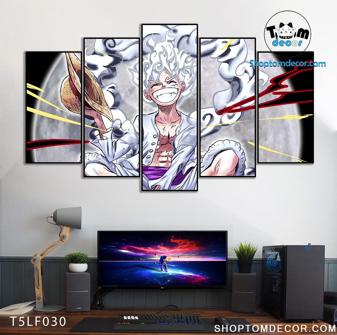 Tranh Luffy Gear 5 Ghép Hiệu Ứng Neon Tráng Gương Dán Tường,Tranh Canvas,Tráng Gương Nhựa Formex 5mm - Tranh One Piece T5LF030