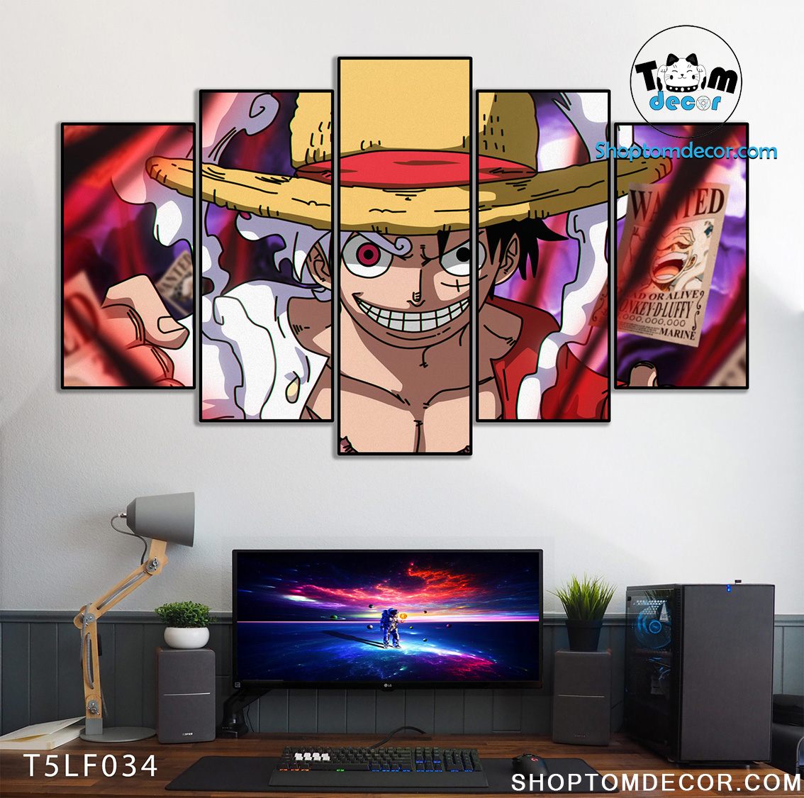 Tranh Luffy Gear 5 Ghép Hiệu Ứng Neon Tráng Gương Dán Tường,Tranh Canvas,Tráng Gương Nhựa Formex 5mm - Tranh One Piece T5LF034