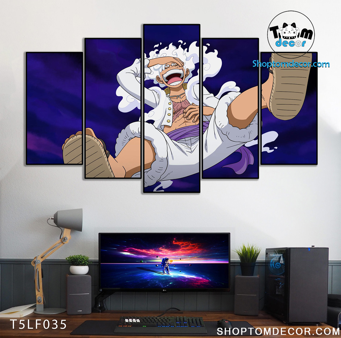Tranh Luffy Gear 5 Ghép Hiệu Ứng Neon Tráng Gương Dán Tường,Tranh Canvas,Tráng Gương Nhựa Formex 5mm - Tranh One Piece T5LF035