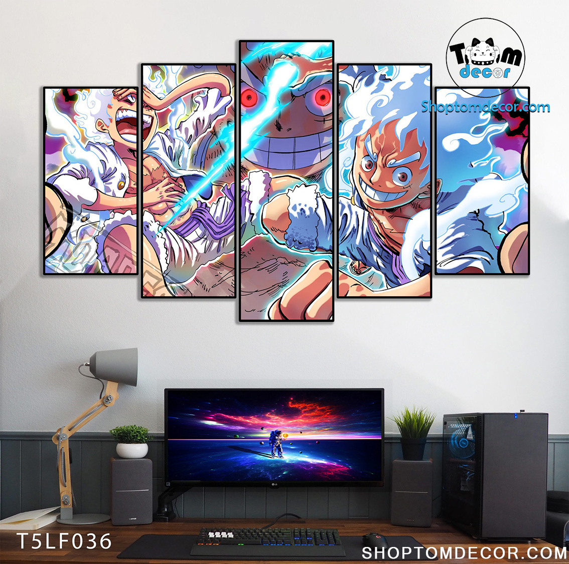 Tranh Luffy Gear 5 Ghép Hiệu Ứng Neon Tráng Gương Dán Tường,Tranh Canvas,Tráng Gương Nhựa Formex 5mm - Tranh One Piece T5LF036