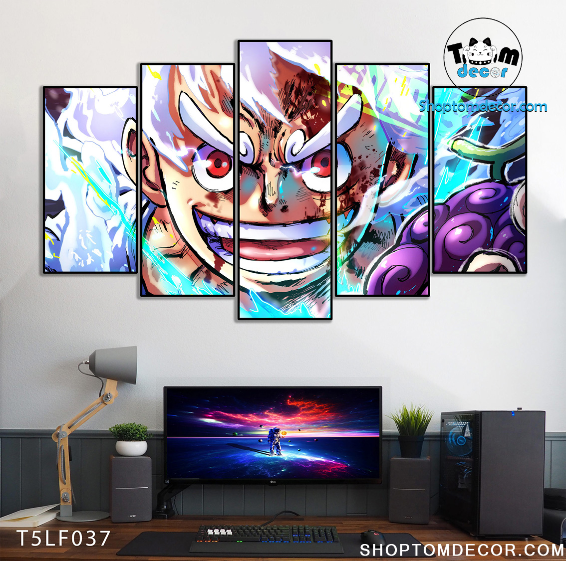 Tranh Luffy Gear 5 Ghép Hiệu Ứng Neon Tráng Gương Dán Tường,Tranh Canvas,Tráng Gương Nhựa Formex 5mm - Tranh One Piece T5LF037