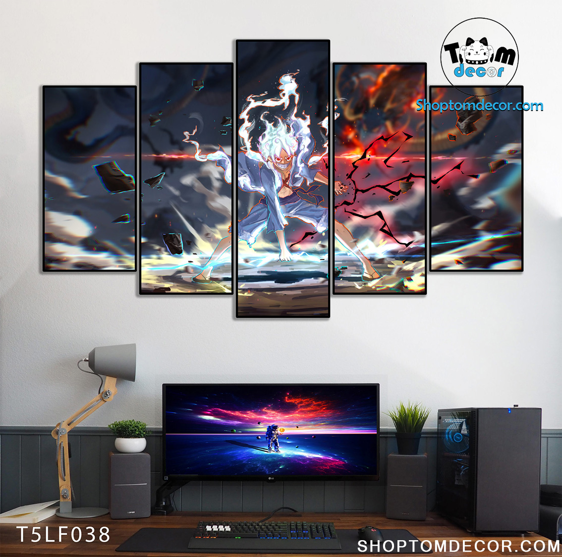 Tranh Luffy Gear 5 Ghép Hiệu Ứng Neon Tráng Gương Dán Tường,Tranh Canvas,Tráng Gương Nhựa Formex 5mm - Tranh One Piece T5LF038