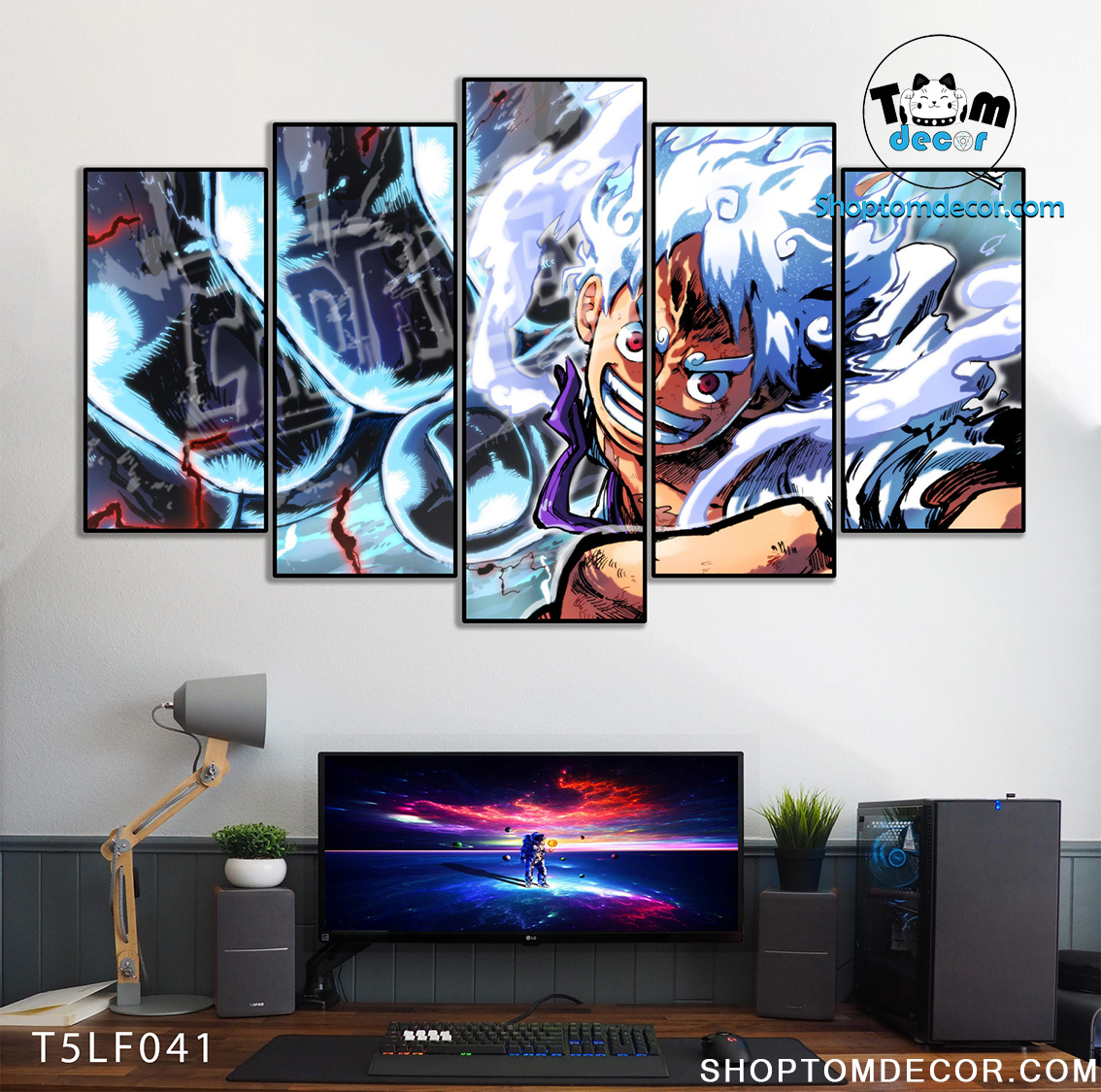 Tranh Luffy Gear 5 Ghép Hiệu Ứng Neon Tráng Gương Dán Tường,Tranh Canvas,Tráng Gương Nhựa Formex 5mm - Tranh One Piece T5LF041