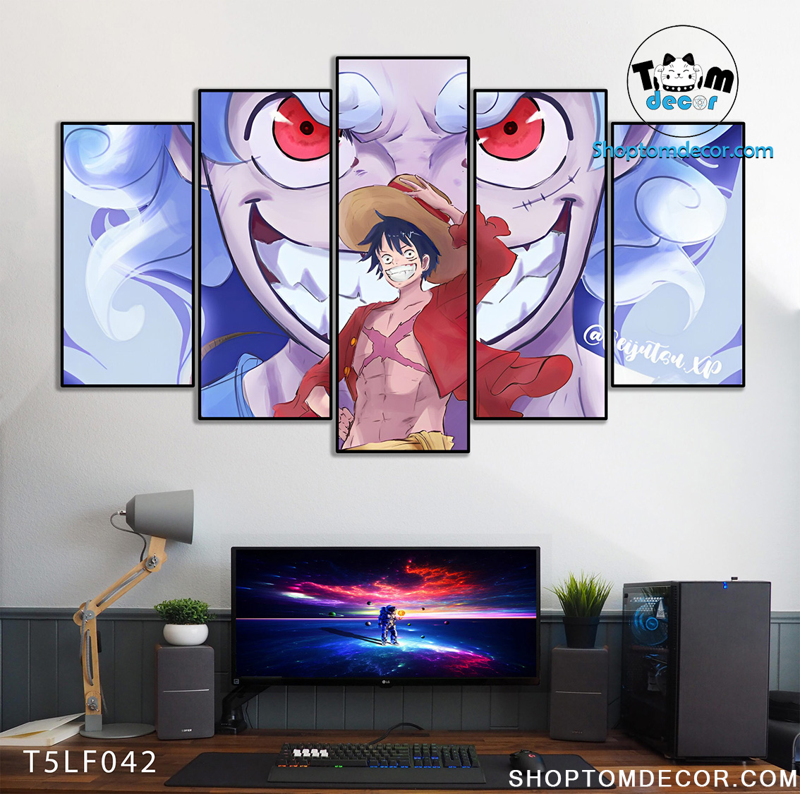 Tranh Luffy Gear 5 Ghép Hiệu Ứng Neon Tráng Gương Dán Tường,Tranh Canvas,Tráng Gương Nhựa Formex 5mm - Tranh One Piece T5LF042