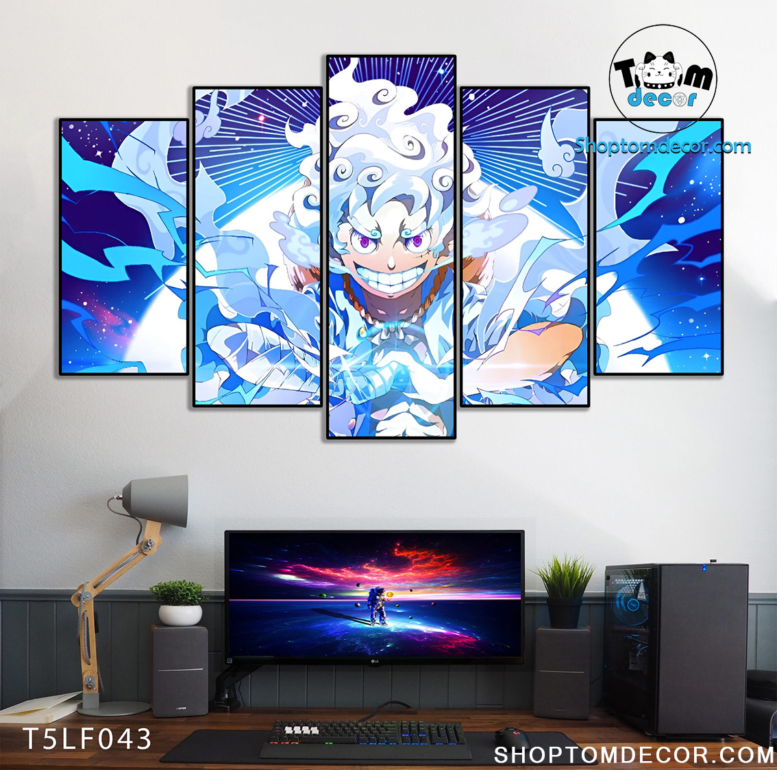 Tranh Luffy Gear 5 Ghép Hiệu Ứng Neon Tráng Gương Dán Tường,Tranh Canvas,Tráng Gương Nhựa Formex 5mm - Tranh One Piece T5LF043