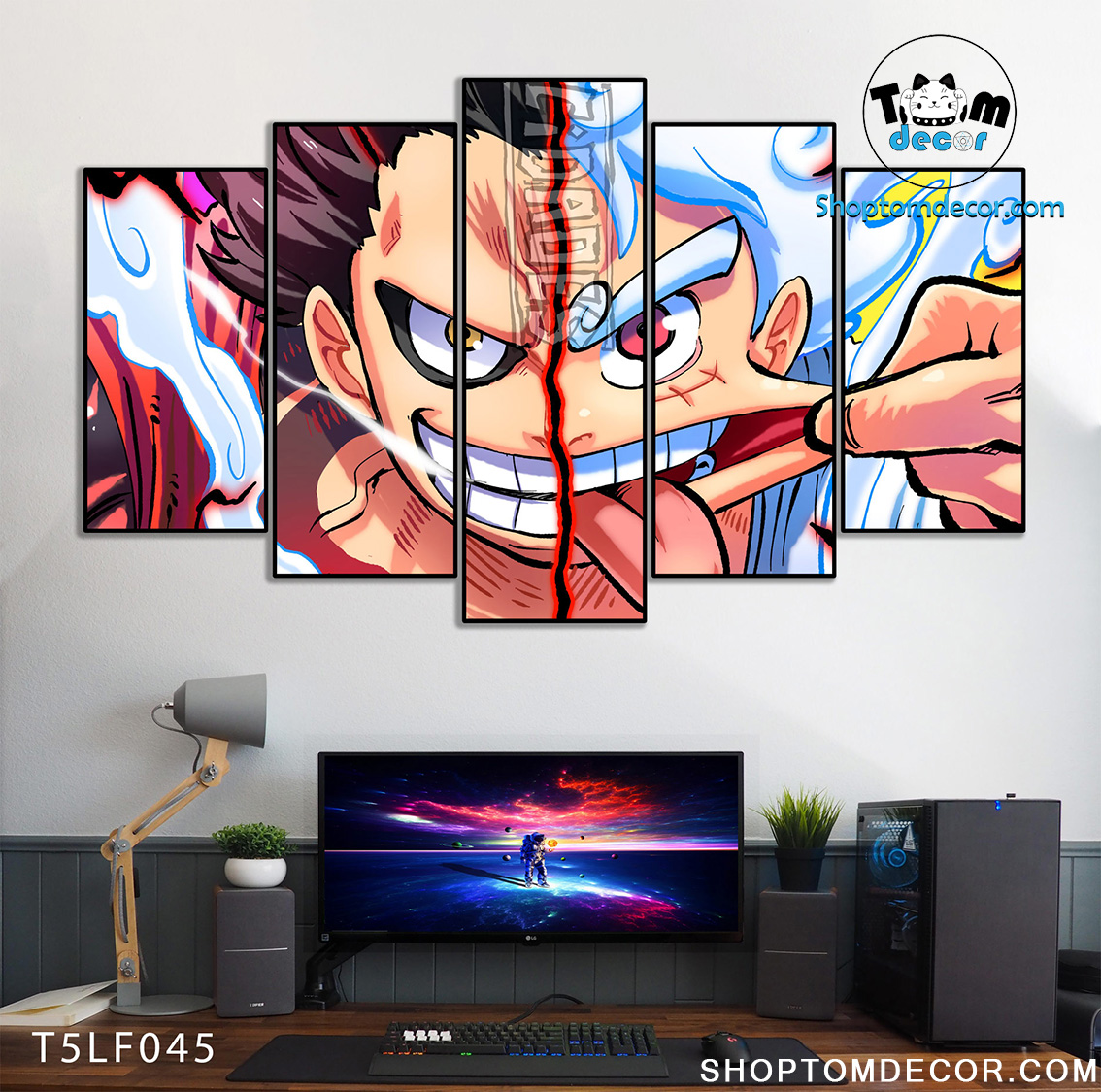Tranh Luffy Gear 5 Ghép Hiệu Ứng Neon Tráng Gương Dán Tường,Tranh Canvas,Tráng Gương Nhựa Formex 5mm - Tranh One Piece T5LF045