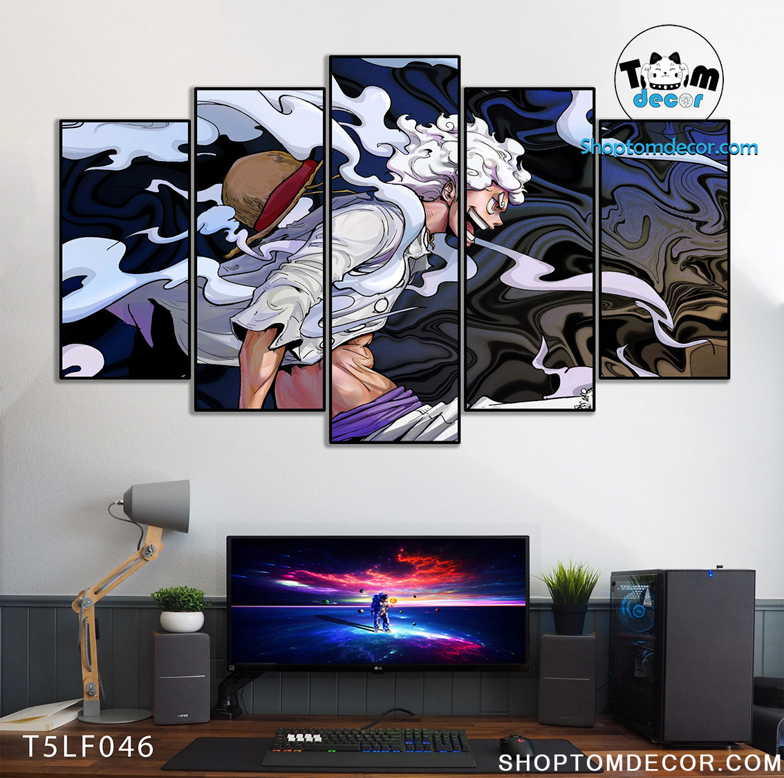 Tranh Luffy Gear 5 Ghép Hiệu Ứng Neon Tráng Gương Dán Tường,Tranh Canvas,Tráng Gương Nhựa Formex 5mm - Tranh One Piece T5LF046