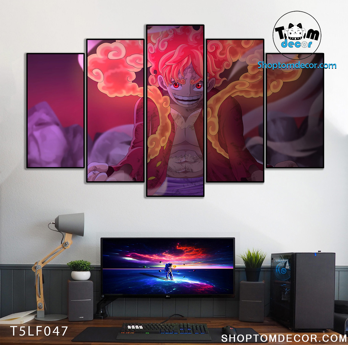 Tranh Luffy Gear 5 Ghép Hiệu Ứng Neon Tráng Gương Dán Tường,Tranh Canvas,Tráng Gương Nhựa Formex 5mm - Tranh One Piece T5LF047