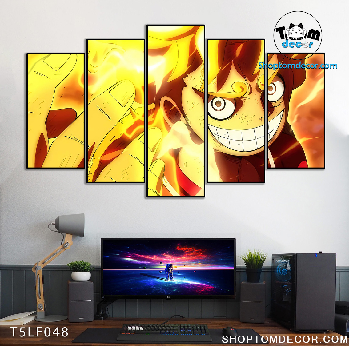 Tranh Luffy Gear 5 Ghép Hiệu Ứng Neon Tráng Gương Dán Tường,Tranh Canvas,Tráng Gương Nhựa Formex 5mm - Tranh One Piece T5LF048