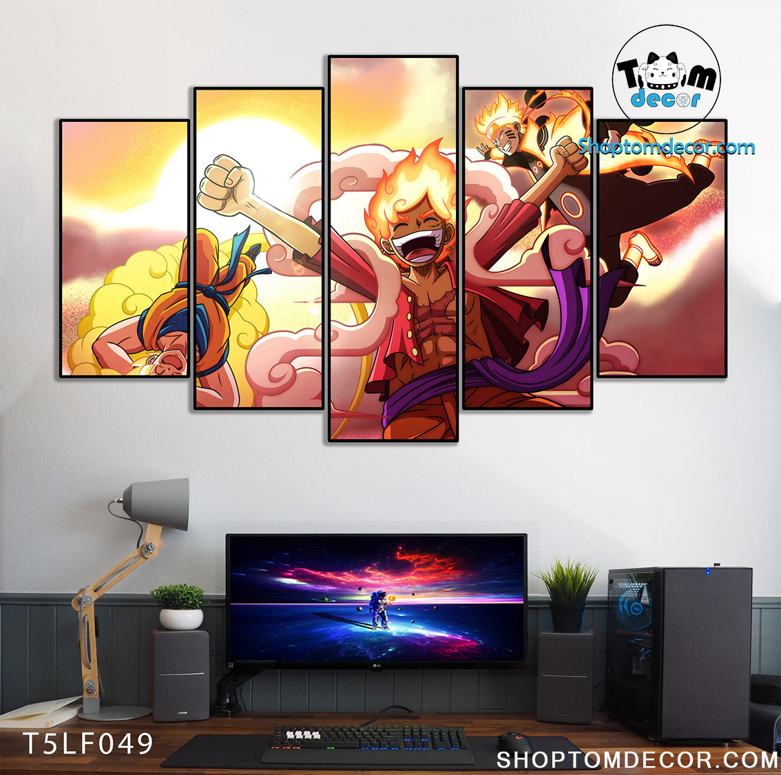 Tranh Luffy Gear 5 Ghép Hiệu Ứng Neon Tráng Gương Dán Tường,Tranh Canvas,Tráng Gương Nhựa Formex 5mm - Tranh One Piece T5LF049