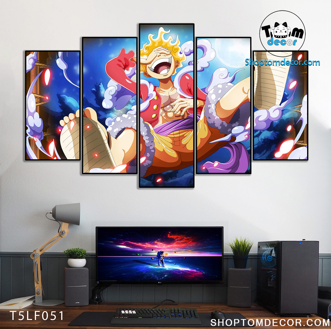 Tranh Luffy Gear 5 Ghép Hiệu Ứng Neon Tráng Gương Dán Tường,Tranh Canvas,Tráng Gương Nhựa Formex 5mm - Tranh One Piece T5LF051