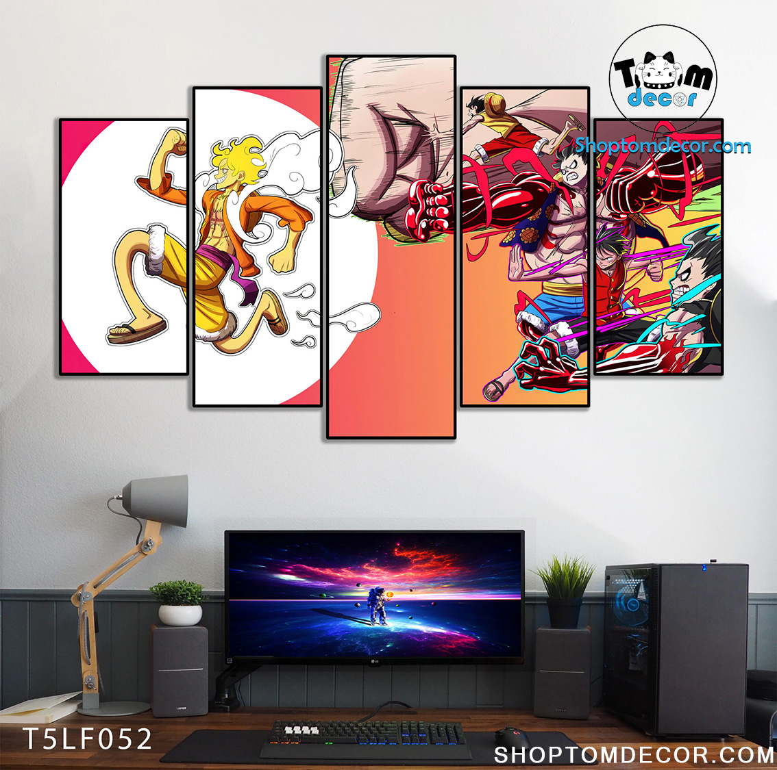 Tranh Luffy Gear 5 Ghép Hiệu Ứng Neon Tráng Gương Dán Tường,Tranh Canvas,Tráng Gương Nhựa Formex 5mm - Tranh One Piece T5LF052