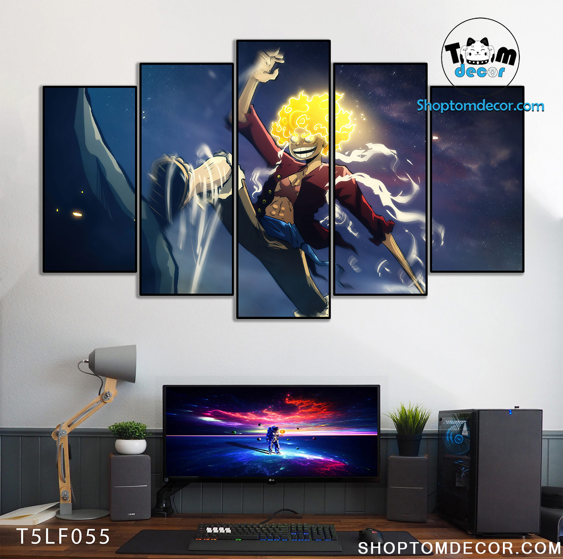 Tranh Luffy Gear 5 Ghép Hiệu Ứng Neon Tráng Gương Dán Tường,Tranh Canvas,Tráng Gương Nhựa Formex 5mm - Tranh One Piece T5LF055