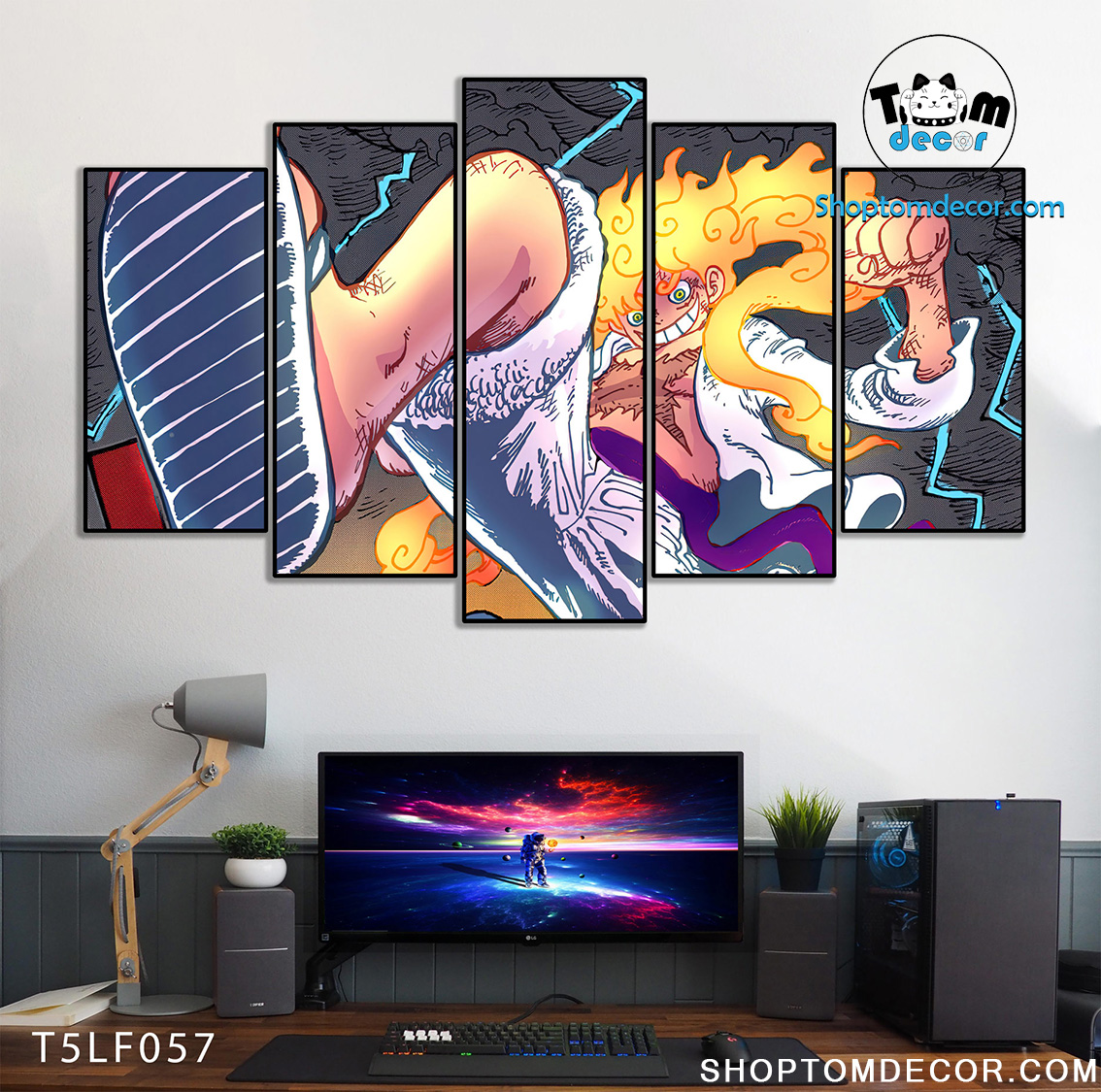 Tranh Luffy Gear 5 Ghép Hiệu Ứng Neon Tráng Gương Dán Tường,Tranh Canvas,Tráng Gương Nhựa Formex 5mm - Tranh One Piece T5LF057
