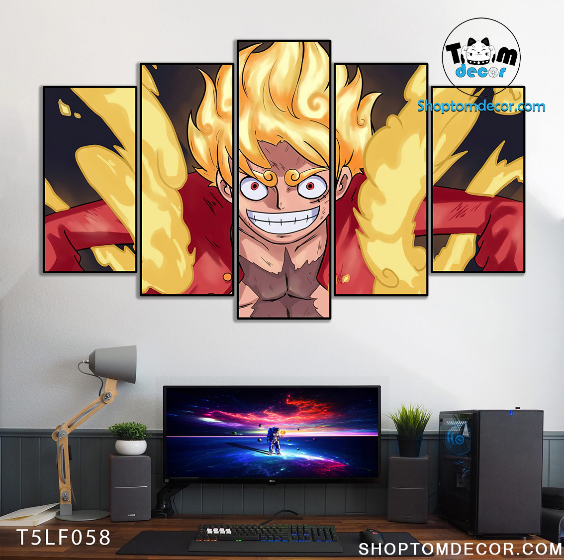 Tranh Luffy Gear 5 Ghép Hiệu Ứng Neon Tráng Gương Dán Tường,Tranh Canvas,Tráng Gương Nhựa Formex 5mm - Tranh One Piece T5LF058