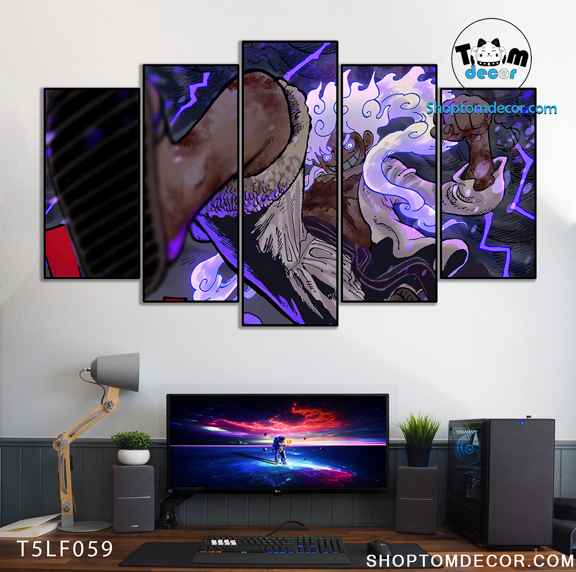 Tranh Luffy Gear 5 Ghép Hiệu Ứng Neon Tráng Gương Dán Tường,Tranh Canvas,Tráng Gương Nhựa Formex 5mm - Tranh One Piece T5LF059