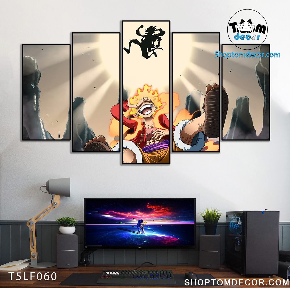 Tranh Luffy Gear 5 Ghép Hiệu Ứng Neon Tráng Gương Dán Tường,Tranh Canvas,Tráng Gương Nhựa Formex 5mm - Tranh One Piece T5LF060