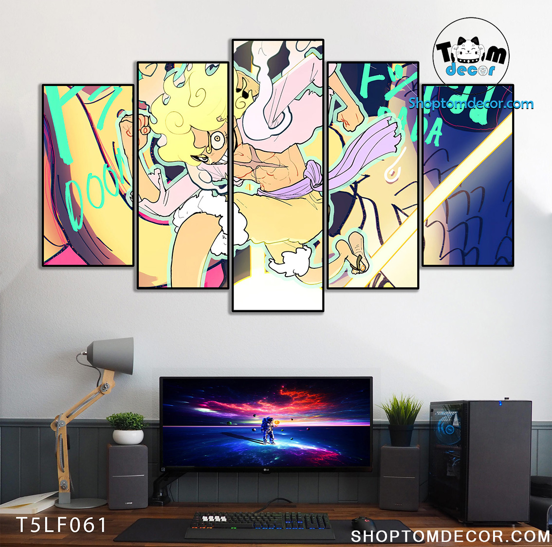 Tranh Luffy Gear 5 Ghép Hiệu Ứng Neon Tráng Gương Dán Tường,Tranh Canvas,Tráng Gương Nhựa Formex 5mm - Tranh One Piece T5LF061