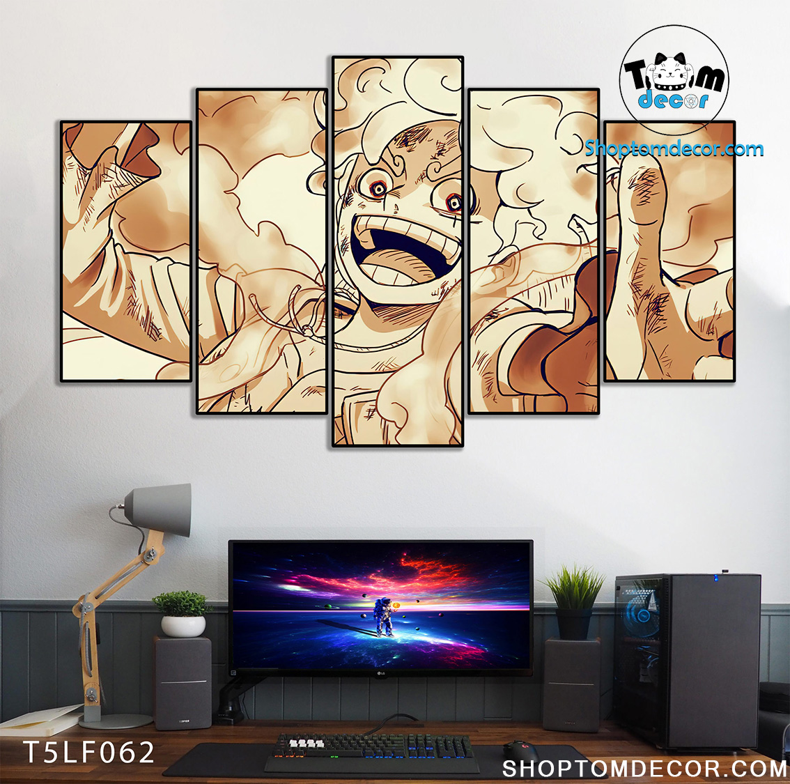 Tranh Luffy Gear 5 Ghép Hiệu Ứng Neon Tráng Gương Dán Tường,Tranh Canvas,Tráng Gương Nhựa Formex 5mm - Tranh One Piece T5LF062