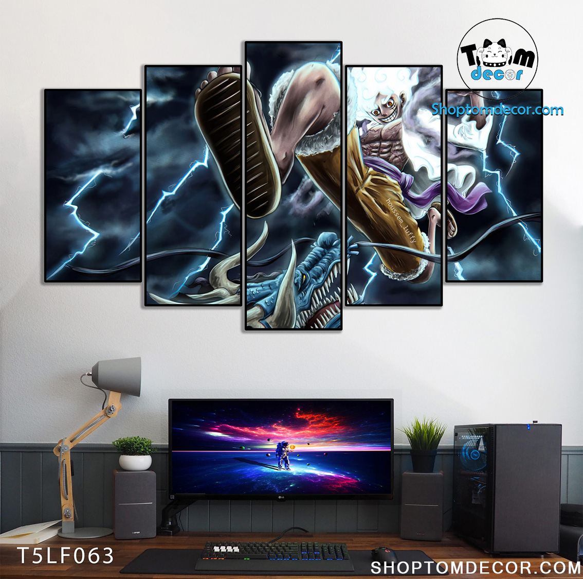 Tranh Luffy Gear 5 Ghép Hiệu Ứng Neon Tráng Gương Dán Tường,Tranh Canvas,Tráng Gương Nhựa Formex 5mm - Tranh One Piece T5LF063