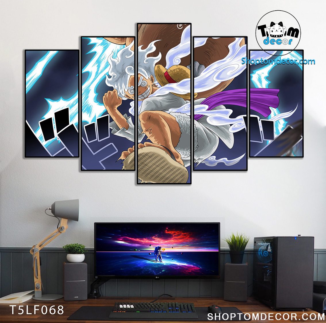 Tranh Luffy Gear 5 Ghép Hiệu Ứng Neon Tráng Gương Dán Tường,Tranh Canvas,Tráng Gương Nhựa Formex 5mm - Tranh One Piece T5LF068