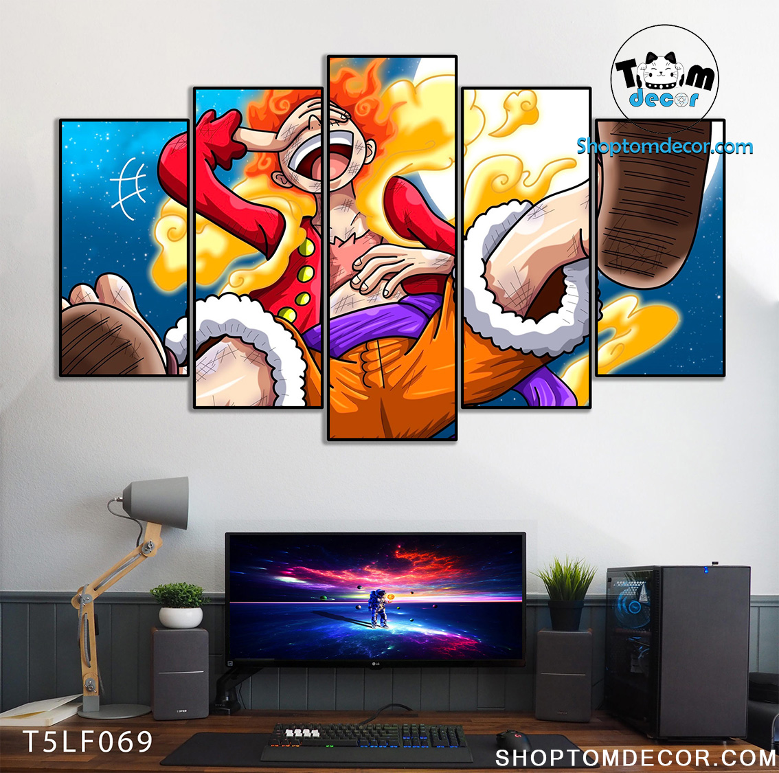 Tranh Luffy Gear 5 Ghép Hiệu Ứng Neon Tráng Gương Dán Tường,Tranh Canvas,Tráng Gương Nhựa Formex 5mm - Tranh One Piece T5LF069