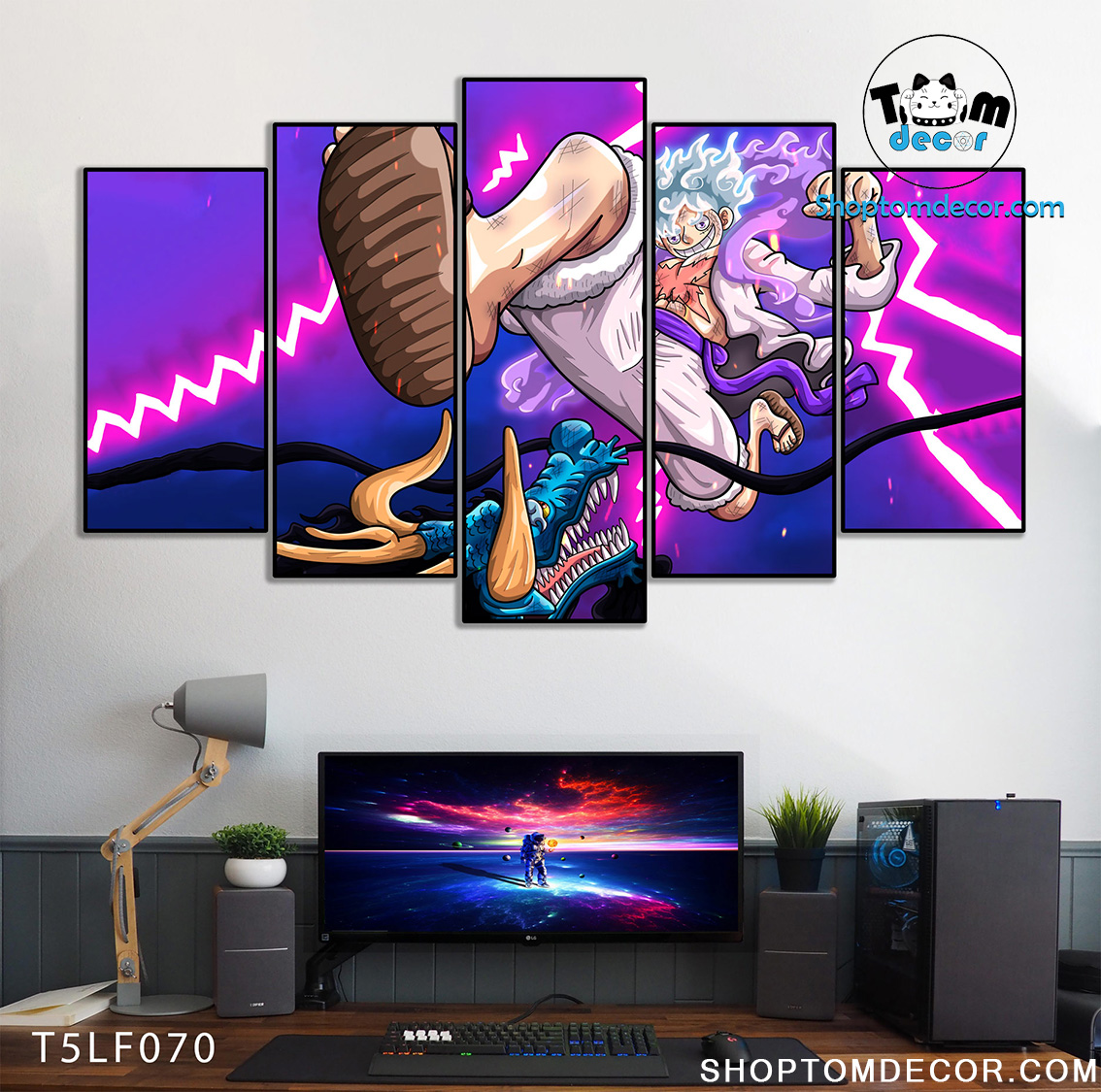 Tranh Luffy Gear 5 Ghép Hiệu Ứng Neon Tráng Gương Dán Tường,Tranh Canvas,Tráng Gương Nhựa Formex 5mm - Tranh One Piece T5LF070