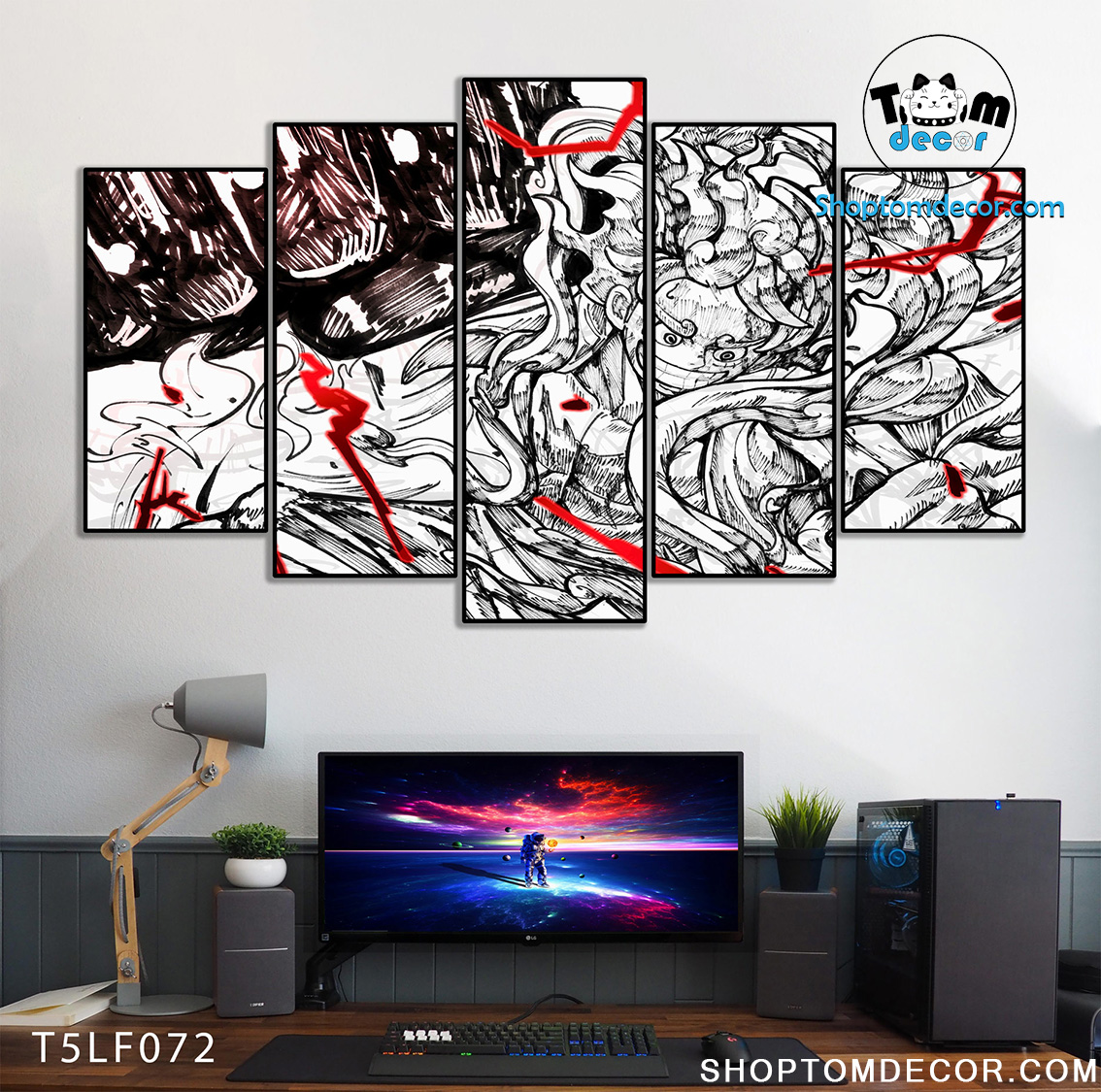 Tranh Luffy Gear 5 Ghép Hiệu Ứng Neon Tráng Gương Dán Tường,Tranh Canvas,Tráng Gương Nhựa Formex 5mm - Tranh One Piece T5LF072