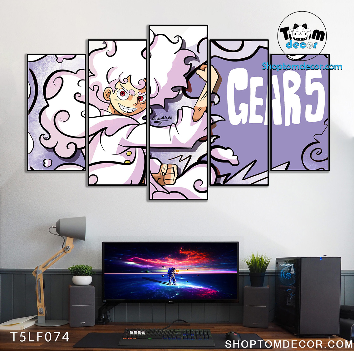 Tranh Luffy Gear 5 Ghép Hiệu Ứng Neon Tráng Gương Dán Tường,Tranh Canvas,Tráng Gương Nhựa Formex 5mm - Tranh One Piece T5LF074