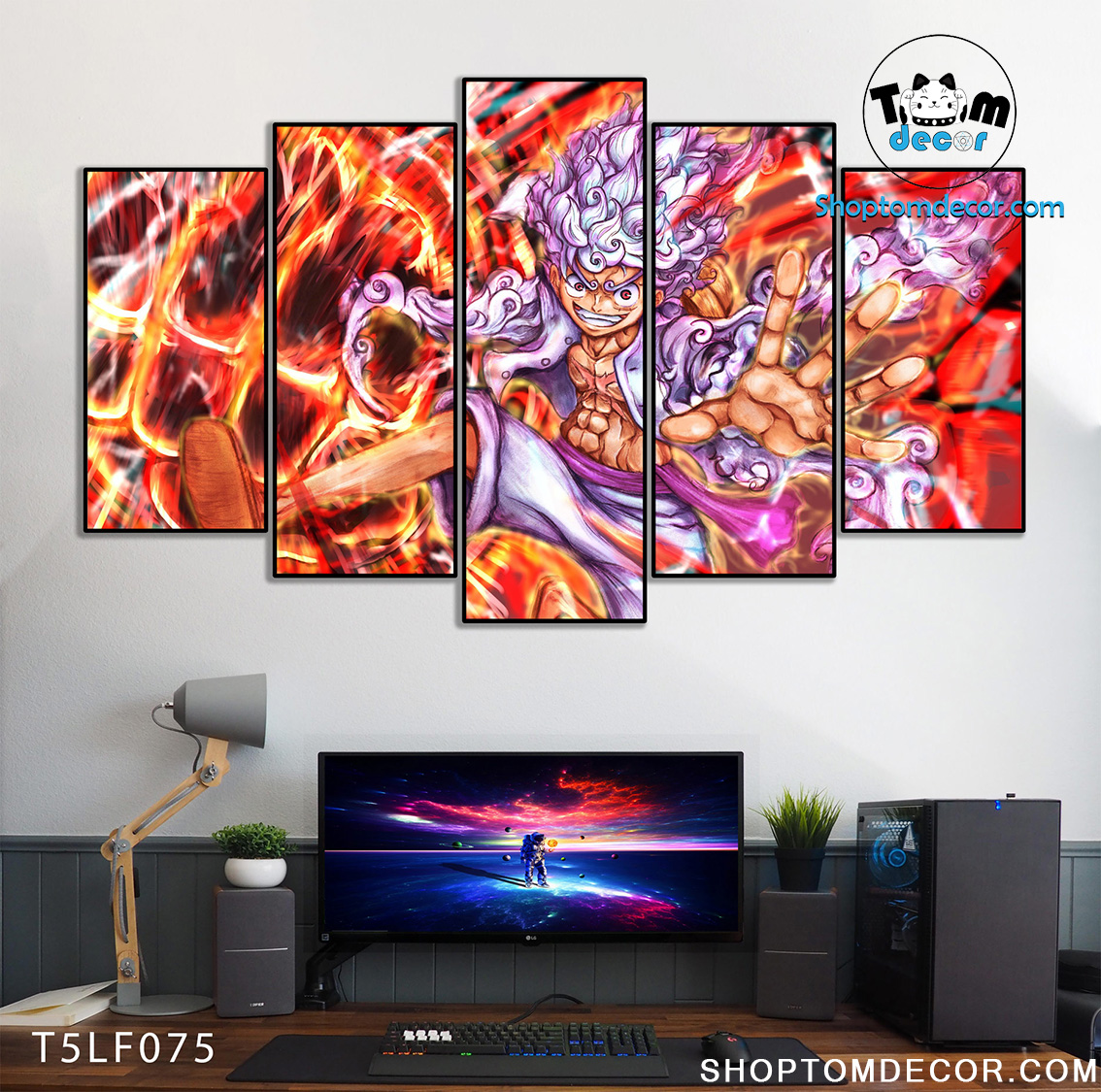 Tranh Luffy Gear 5 Ghép Hiệu Ứng Neon Tráng Gương Dán Tường,Tranh Canvas,Tráng Gương Nhựa Formex 5mm - Tranh One Piece T5LF075