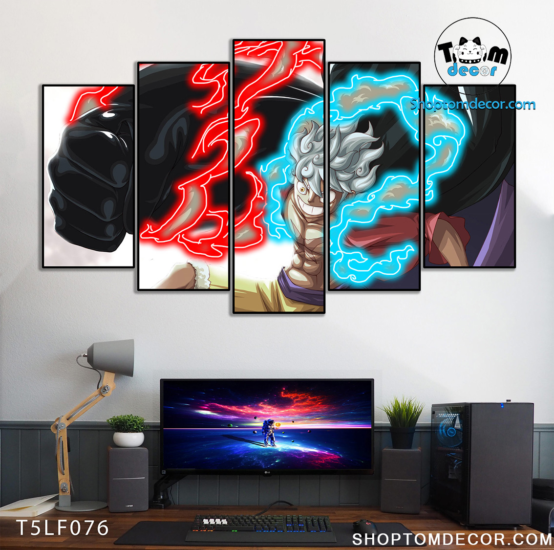 Tranh Luffy Gear 5 Ghép Hiệu Ứng Neon Tráng Gương Dán Tường,Tranh Canvas,Tráng Gương Nhựa Formex 5mm - Tranh One Piece T5LF076