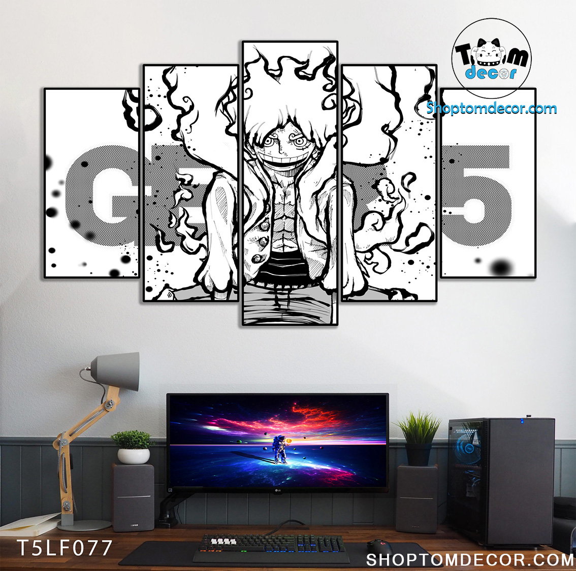 Tranh Luffy Gear 5 Ghép Hiệu Ứng Neon Tráng Gương Dán Tường,Tranh Canvas,Tráng Gương Nhựa Formex 5mm - Tranh One Piece T5LF077