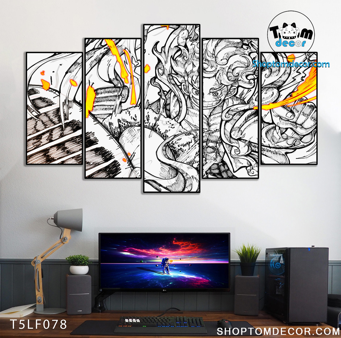 Tranh Luffy Gear 5 Ghép Hiệu Ứng Neon Tráng Gương Dán Tường,Tranh Canvas,Tráng Gương Nhựa Formex 5mm - Tranh One Piece T5LF078