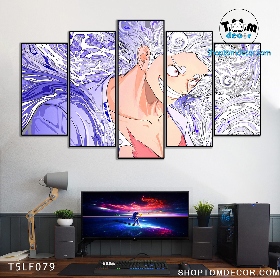 Tranh Luffy Gear 5 Ghép Hiệu Ứng Neon Tráng Gương Dán Tường,Tranh Canvas,Tráng Gương Nhựa Formex 5mm - Tranh One Piece T5LF079