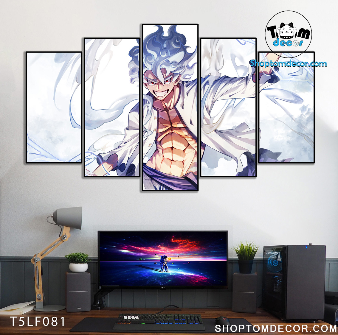 Tranh Luffy Gear 5 Ghép Hiệu Ứng Neon Tráng Gương Dán Tường,Tranh Canvas,Tráng Gương Nhựa Formex 5mm - Tranh One Piece T5LF081