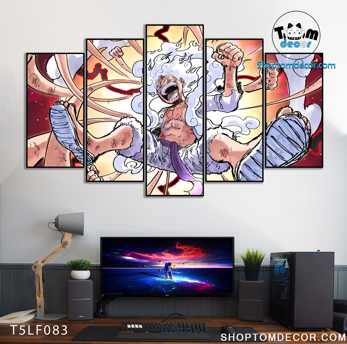 Tranh Luffy Gear 5 Ghép Hiệu Ứng Neon Tráng Gương Dán Tường,Tranh Canvas,Tráng Gương Nhựa Formex 5mm - Tranh One Piece T5LF083