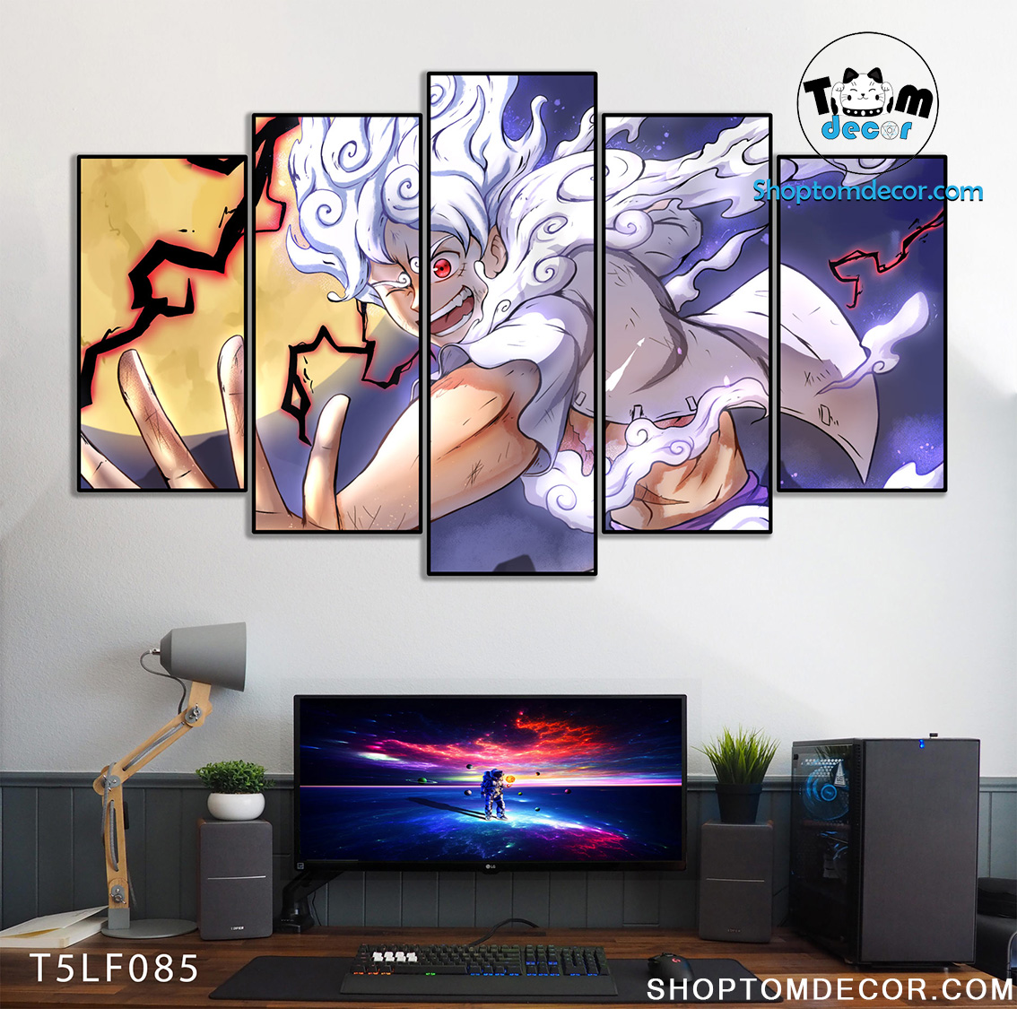 Tranh Luffy Gear 5 Ghép Hiệu Ứng Neon Tráng Gương Dán Tường,Tranh Canvas,Tráng Gương Nhựa Formex 5mm - Tranh One Piece T5LF085