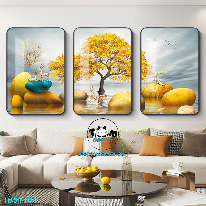Bộ 3 tranh mẫu trung quốc tranh tráng gương treo tường TB3TT04