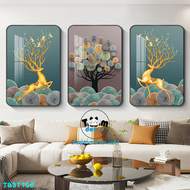 Bộ 3 tranh mẫu trung quốc tranh tráng gương treo tường TB3TT06