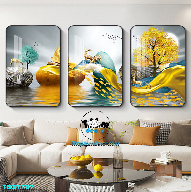 Bộ 3 tranh mẫu trung quốc tranh tráng gương treo tường TB3TT07