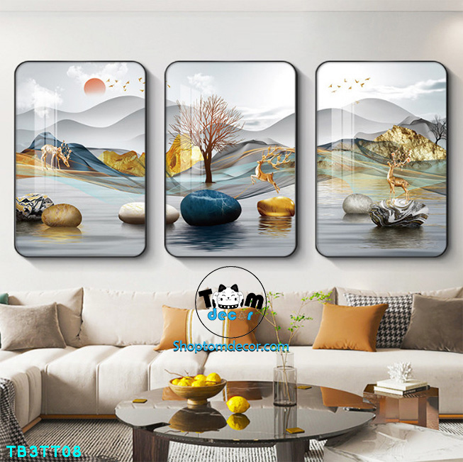 Bộ 3 tranh mẫu trung quốc tranh tráng gương treo tường TB3TT08
