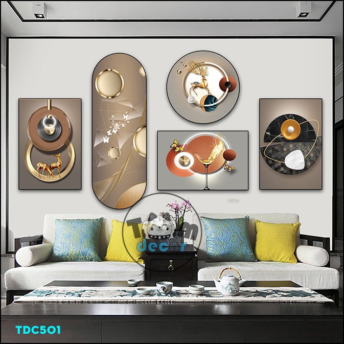 Tranh Ghép 5 Bức Tranh Trừu Tượng Tráng Gương Hoặc Tranh Nhựa Mặt Gương Dán Tường Bộ 5 Tấm - TDC501