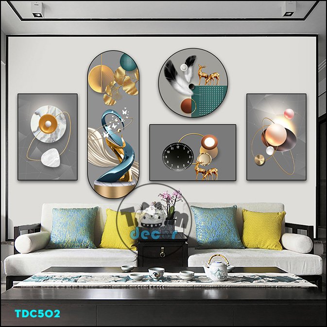 Tranh Ghép 5 Bức Tranh Trừu Tượng Tráng Gương Hoặc Tranh Nhựa Mặt Gương Dán Tường Bộ 5 Tấm - TDC502