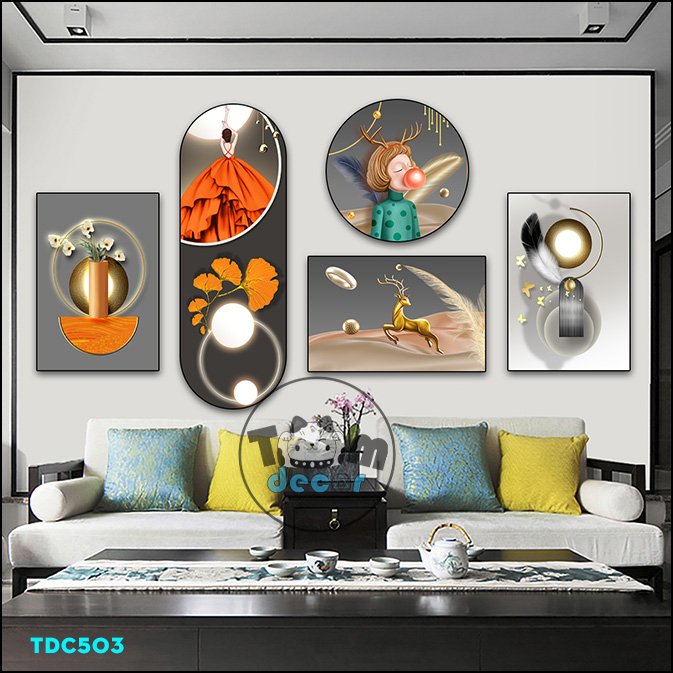 Tranh Ghép 5 Bức Tranh Trừu Tượng Tráng Gương Hoặc Tranh Nhựa Mặt Gương Dán Tường Bộ 5 Tấm - TDC504