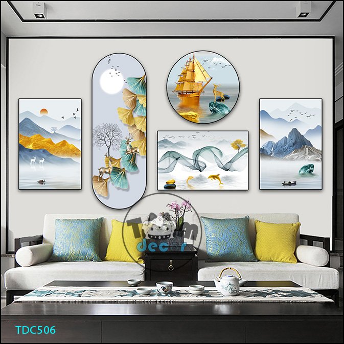 Tranh Ghép 5 Bức Tranh Trừu Tượng Tráng Gương Hoặc Tranh Nhựa Mặt Gương Dán Tường Bộ 5 Tấm - TDC506