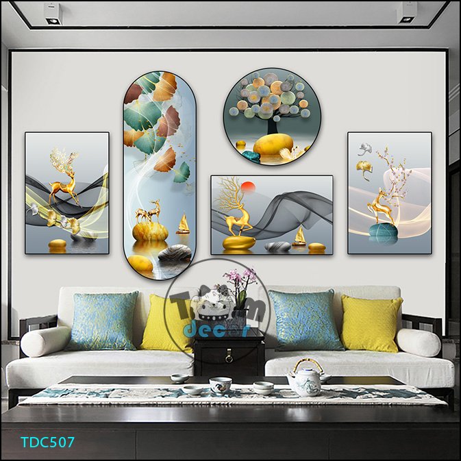 Tranh Ghép 5 Bức Tranh Trừu Tượng Tráng Gương Hoặc Tranh Nhựa Mặt Gương Dán Tường Bộ 5 Tấm - TDC507