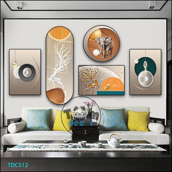 Tranh Ghép 5 Bức Tranh Trừu Tượng Tráng Gương Hoặc Tranh Nhựa Mặt Gương Dán Tường Bộ 5 Tấm - TDC511