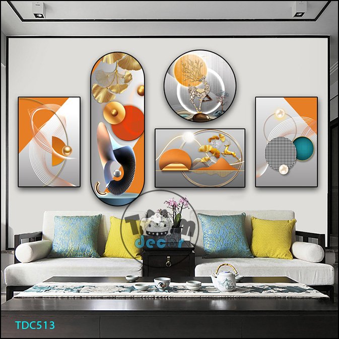 Tranh Ghép 5 Bức Tranh Trừu Tượng Tráng Gương Hoặc Tranh Nhựa Mặt Gương Dán Tường Bộ 5 Tấm - TDC513