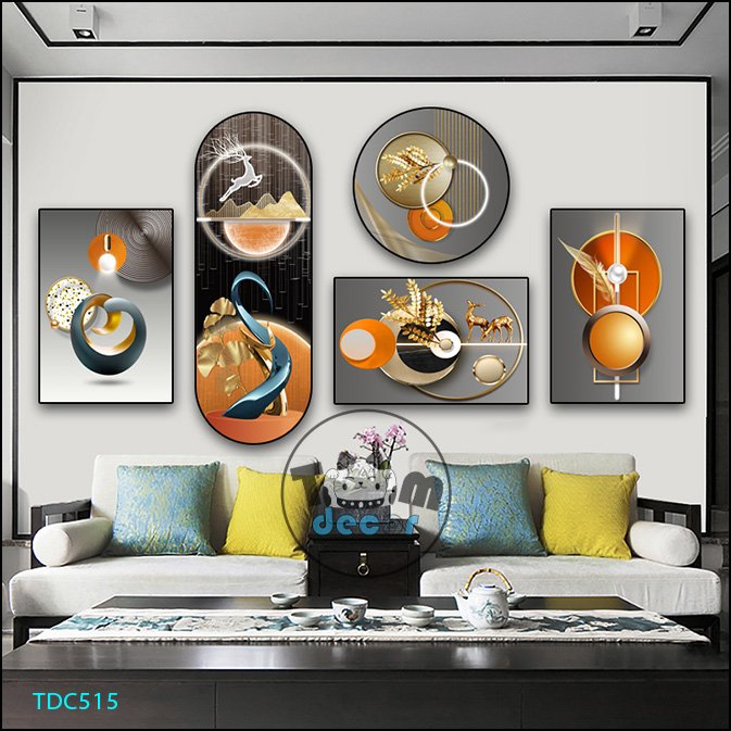 Tranh Ghép 5 Bức Tranh Trừu Tượng Tráng Gương Hoặc Tranh Nhựa Mặt Gương Dán Tường Bộ 5 Tấm - TDC515